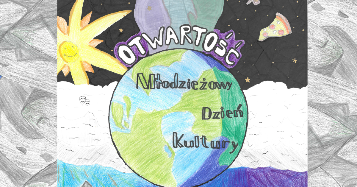 odręcznie namalowany plakat wydarzenia przedstawiający kulę ziemską w kosmosie