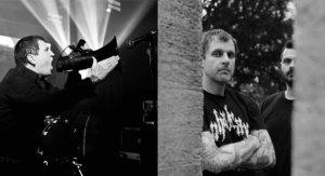 grafika z czarnobiałymi zdjęciami zespołów