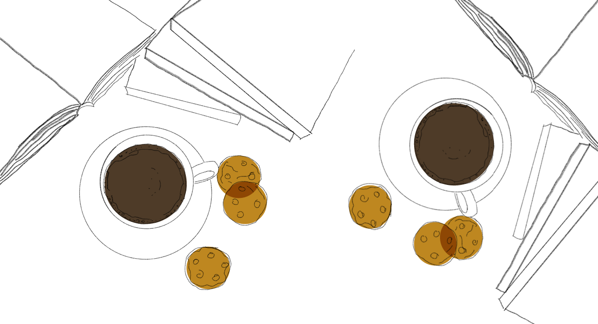 grafika z minimalistycznym motywem filiżanki kawy na białym tle