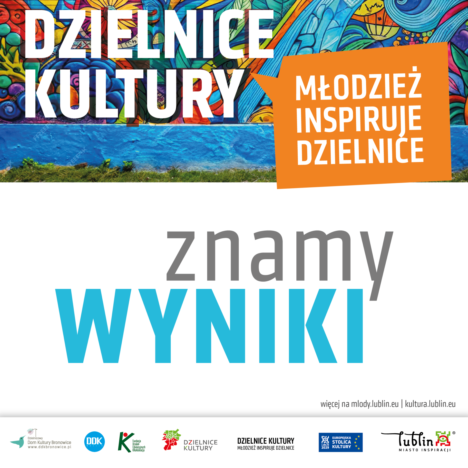 oryginalna grafika informacyjno-promocyjna z hasłem "znamy wyniki"